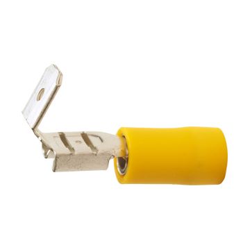 A 4607 FLH. Isolert flatstifthylse (hun) , med avgrening (han). 6mm², gul